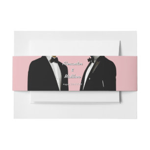 Elegante moderne roze homoseksuele mannen trouwdag uitnodigingen wikkel