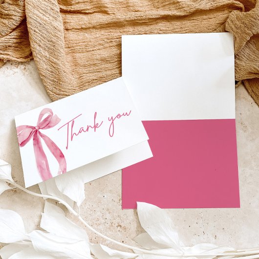 Elegante moderne roze strik zij knoopt de knoop bedankkaart