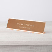 Elegante moderne rustieke tan lederen textuur op m bureau naambordje (Voorkant)