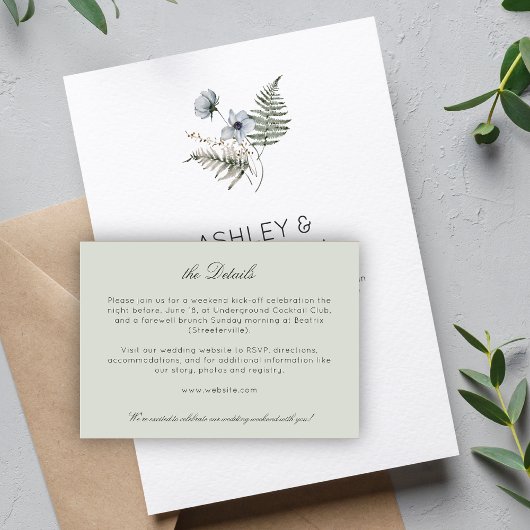 Elegante moderne rustieke wilde bloem bruiloft det informatiekaartje