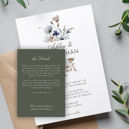 Elegante moderne rustieke wilde bloem bruiloft det informatiekaartje