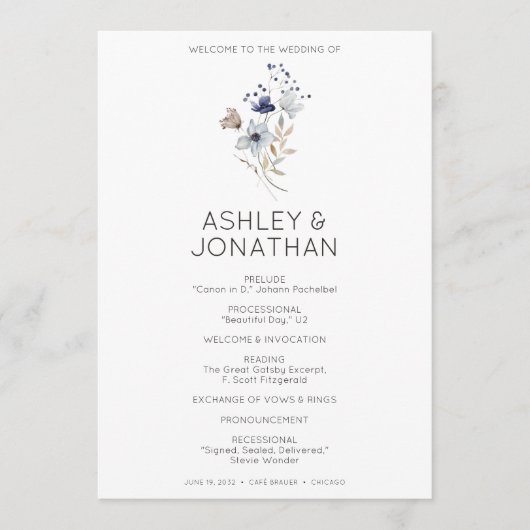 Elegante moderne rustieke Wildflower bruiloft Programma (Voorkant)