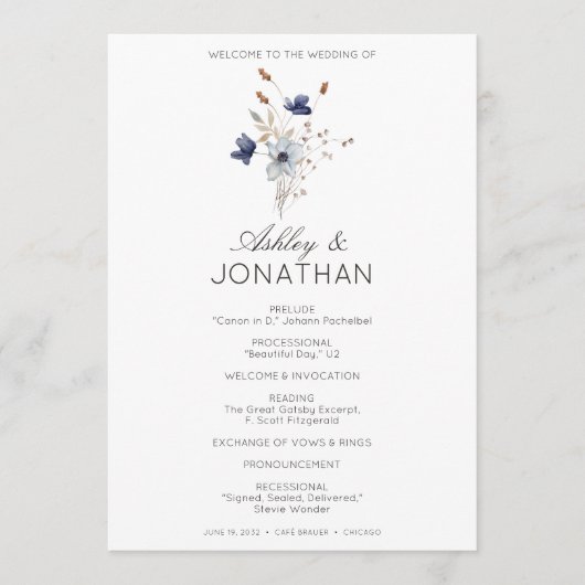 Elegante moderne rustieke Wildflower bruiloft Programma (Voorkant)