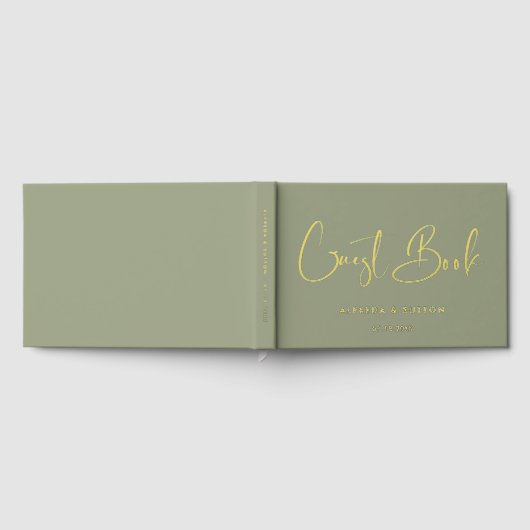 Elegante & moderne Sage Green & Gold folie bruilof Gastenboek (Volledig)