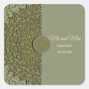 Elegante Moderne Sage groen & gouden klassieker Vierkante Sticker