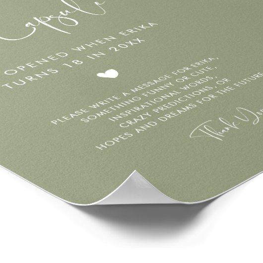 Elegante moderne Sage Time capsule 1e Verjaardag t Poster (Hoek)