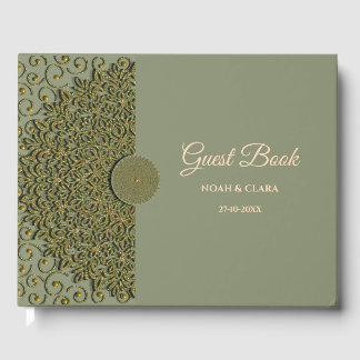 Elegante Moderne Salie groen & goud klassieke mand Gastenboek