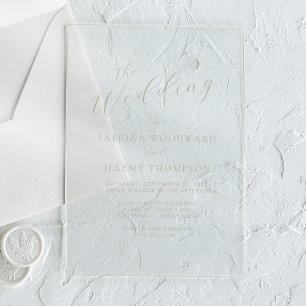 Elegante moderne salie groene kalligrafie bruiloft acryl uitnodigingen