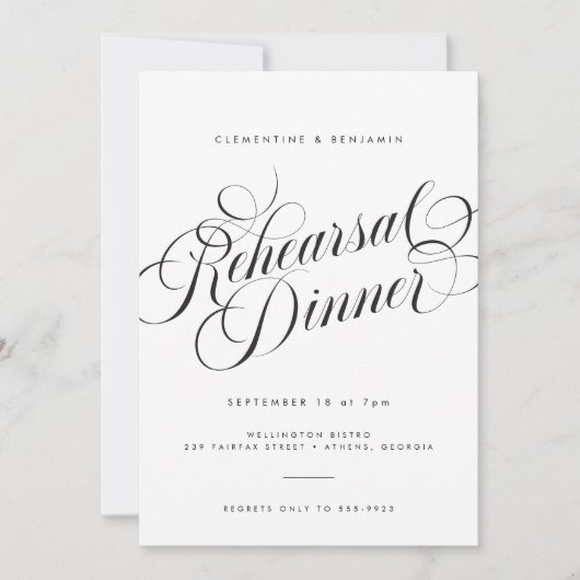 Elegante moderne script proefbruiloft diner kaart (Voorkant)