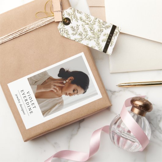 Elegante moderne sieradenontwerper foto rechthoekige sticker (Geschenken)