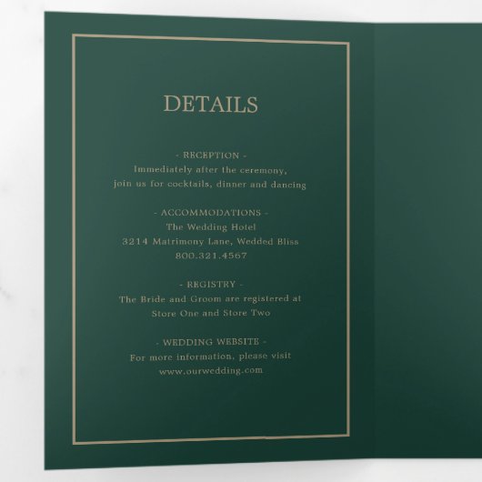 Elegante Moderne Smaragd Monogram Eenvoudige Bruil Drieluik Uitnodiging (Binnenzijde eerst)