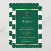 Elegante moderne smaragdgroene gouden doop kaart (Voorkant / Achterkant)