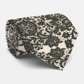 Elegante moderne stijlvolle beige zwarte kant stropdas (Opgerold)