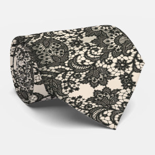 Elegante moderne stijlvolle  beige zwarte kant stropdas