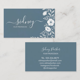 Elegante moderne stoffige blauwe bloemen visitekaartje
