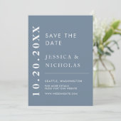 Elegante moderne stoffige blauwe eenvoudige trouwf save the date (Staand voorkant)