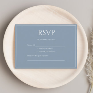 Elegante moderne stoffige blauwe monogram RSVP Informatiekaartje