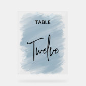 Elegante moderne stoffige blauwe trouwtafel nummer acryl bord (Voorkant)