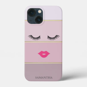 Elegante Moderne Strepen, Wimpers, Lippen -Persoo iPhone 13 Mini Hoesje