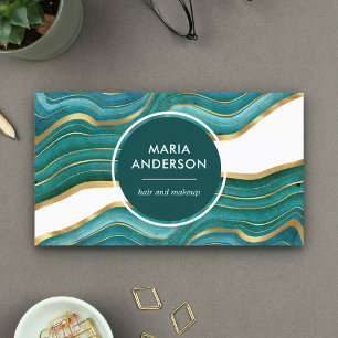 Elegante moderne teal gouden agaat geode edelsteen visitekaartje