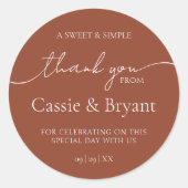 Elegante moderne terracotta boho bruiloft dank u ronde sticker (Voorkant)
