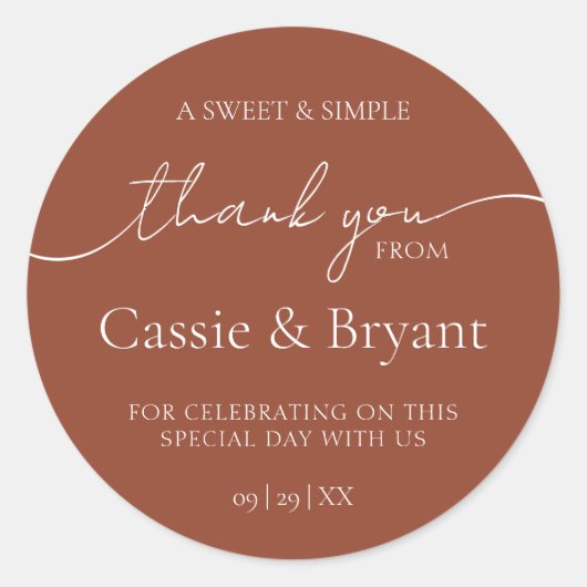 Elegante moderne terracotta boho bruiloft dank u ronde sticker (Voorkant)