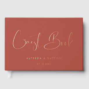 Elegante & Moderne Terracotta Roos Gouden folie br Gastenboek