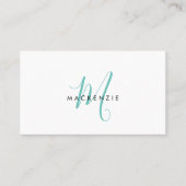 Elegante moderne turquoise script monogram QR-code Visitekaartje (Voorkant)