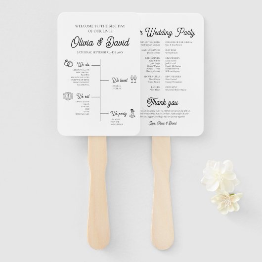 Elegante moderne unieke bruiloft tijdlijn programm handwaaier (Voorkant en achterkant)