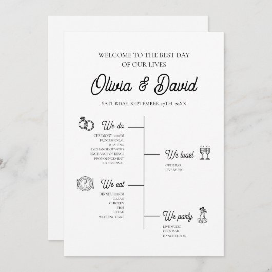 Elegante moderne unieke bruiloft tijdlijn programm kaart (Voorkant / Achterkant)