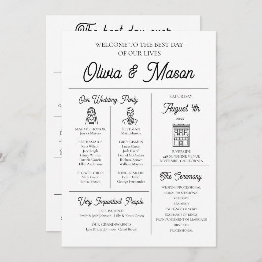 Elegante moderne unieke infographic bruiloft progr kaart (Voorkant / Achterkant)