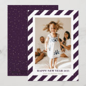 Elégante moderne violet rayures photo Carte Nouvel (Devant / Derrière)