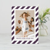 Elégante moderne violet rayures photo Carte Nouvel (Debout devant)