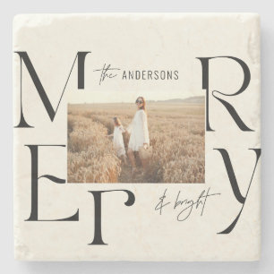 Elegante moderne vrolijke kerst foto typografie stenen onderzetter