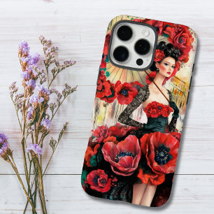 Elegante, moderne vrouw & klaprozen bloemenjurk iPhone 16 pro max hoesje