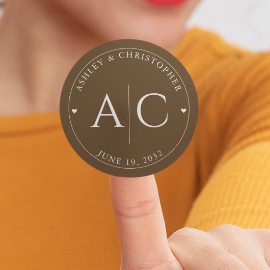 Elegante moderne walnoot bruine bruiloft ronde sticker
