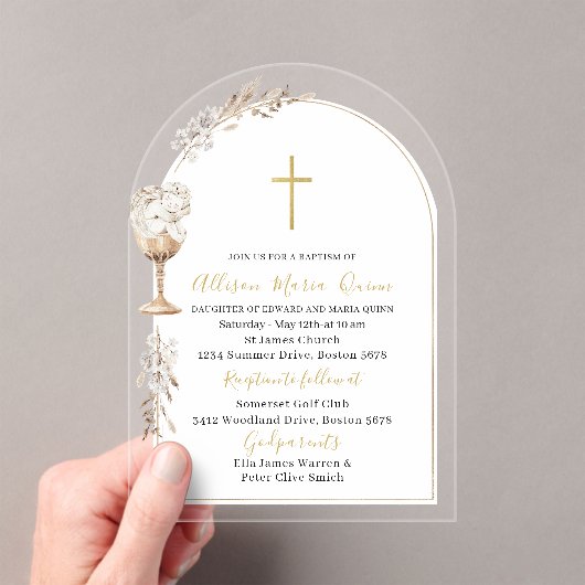 Elegante moderne Waterverf beige engelendoop Acryl Uitnodigingen (Insitu (Draagbaar))