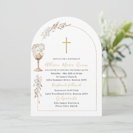 Elegante moderne Waterverf beige engelendoop Kaart (Staand voorkant)