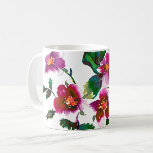 Elegante moderne waterverf donkerroze wilde bloeme koffiemok