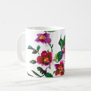 Elegante moderne waterverf donkerroze wilde bloeme koffiemok