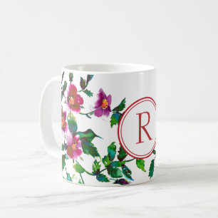Elegante moderne waterverf donkerroze wilde bloeme koffiemok