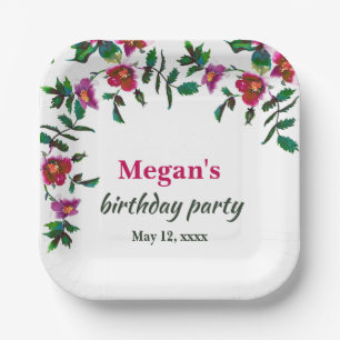 Elegante moderne waterverf donkerroze wilde bloeme papieren bordje