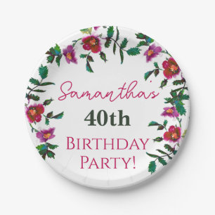 Elegante moderne waterverf donkerroze wilde bloeme papieren bordje