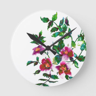 Elegante moderne waterverf donkerroze wilde bloeme ronde klok