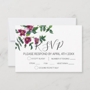 Elegante moderne waterverf donkerroze wilde bloeme RSVP kaartje