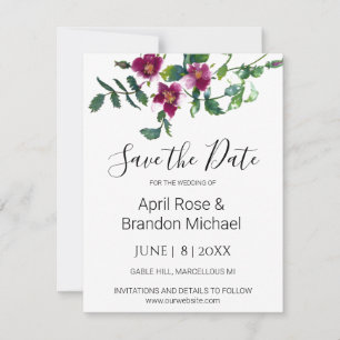 Elegante moderne waterverf donkerroze wilde bloeme save the date