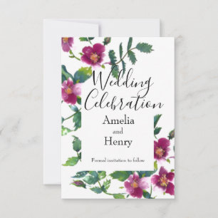 Elegante moderne waterverf donkerroze wilde bloeme save the date
