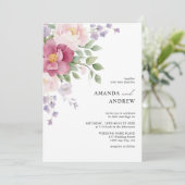 Elegante moderne waterverf pioenrozen bruiloft kaart (Staand voorkant)