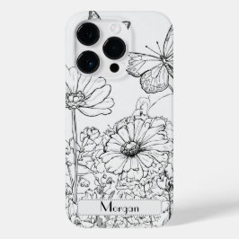 Elegante moderne Wildbloemen wit en zwart Case-Mate iPhone 14 Pro Hoesje