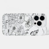 Elegante moderne Wildbloemen wit en zwart Case-Mate iPhone Case (Achterkant (horizontaal))